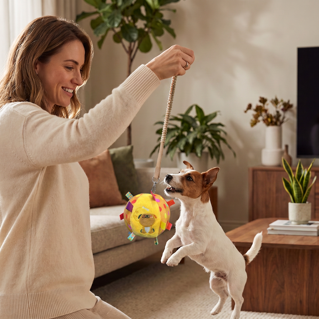 Interactive Hanging Dog Ball Toy with Elastic Play Rope & Hook