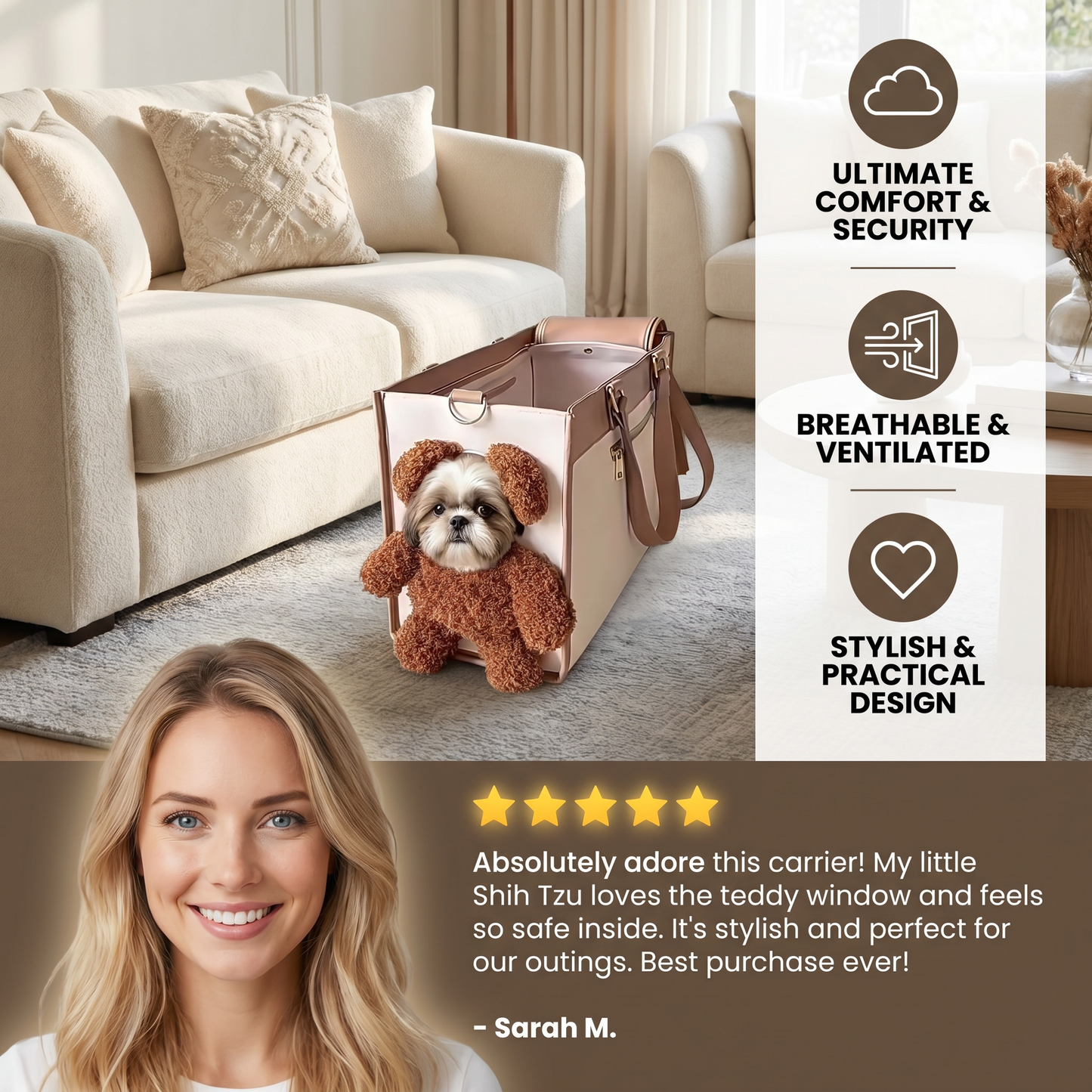 Pet Carrier Tote Bag with Teddy Bear Peek-a-Boo Window