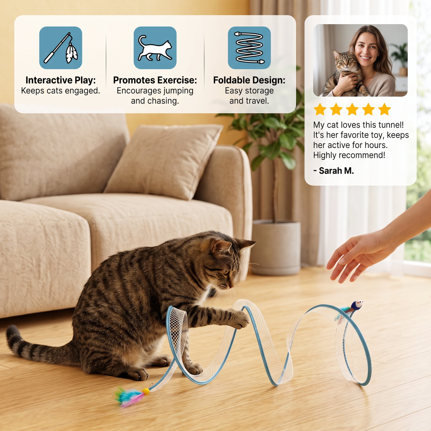 S-Shaped Cat Tunnel Toy – Interactive Foldable Play Tunnel