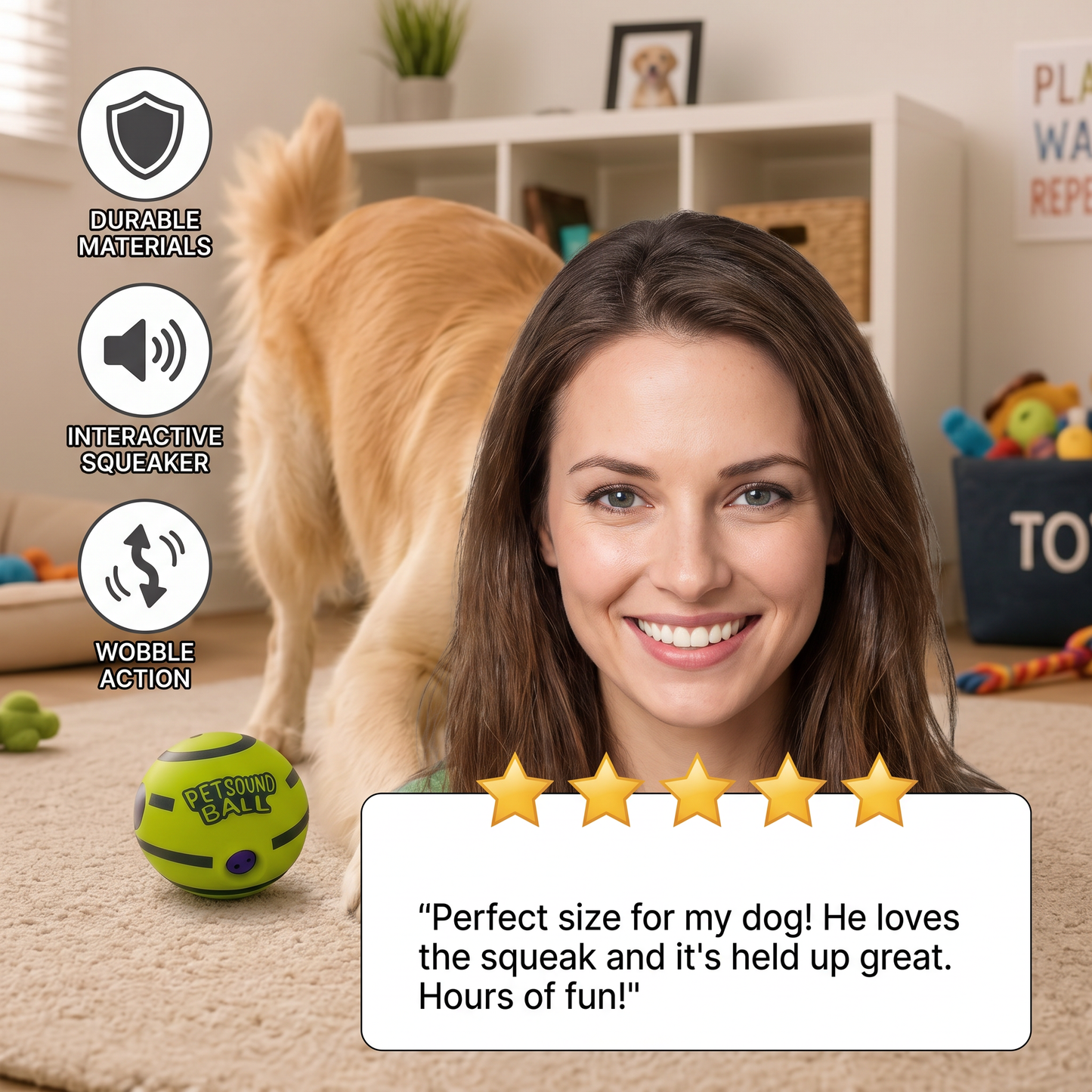 Interactive Squeaky Wobble Dog Ball – Durable Self-Play Toy