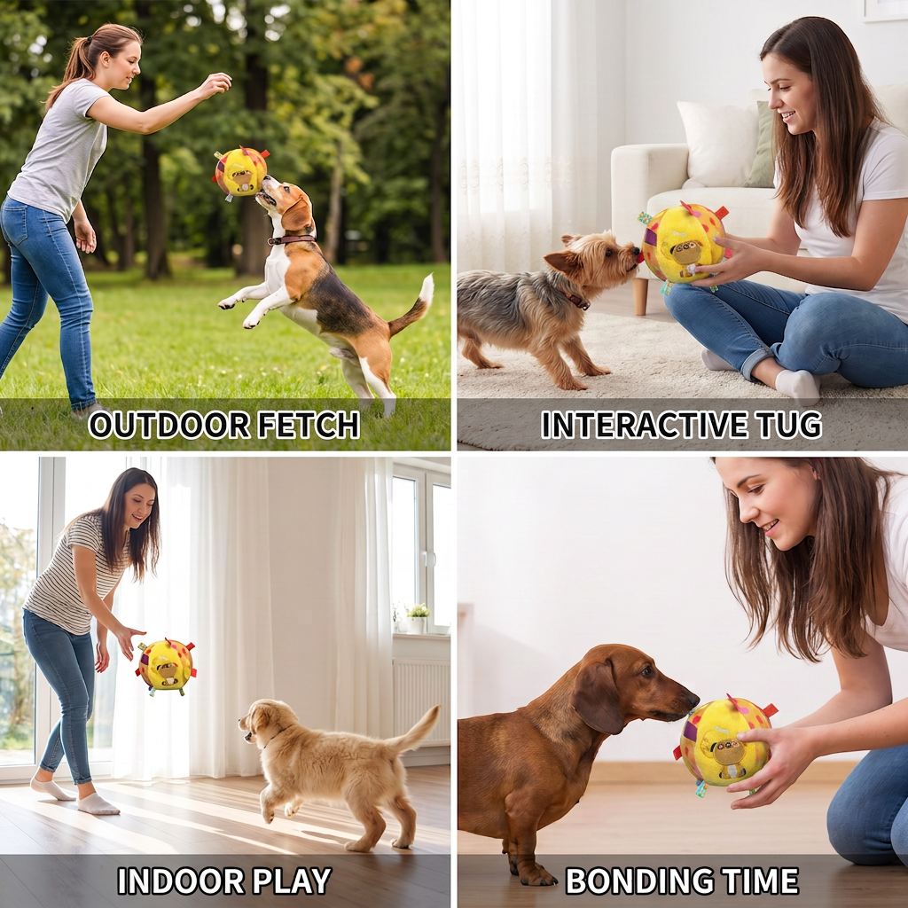 Interactive Hanging Dog Ball Toy with Elastic Play Rope & Hook