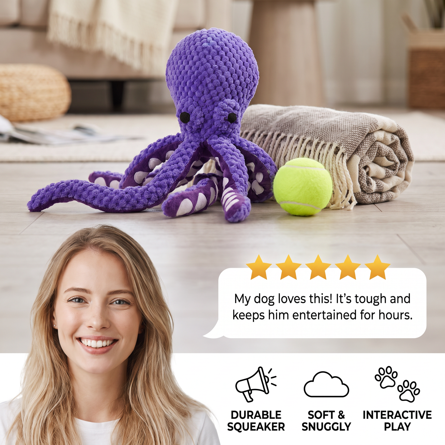 Large Octopus Plush Squeaky Dog Toy