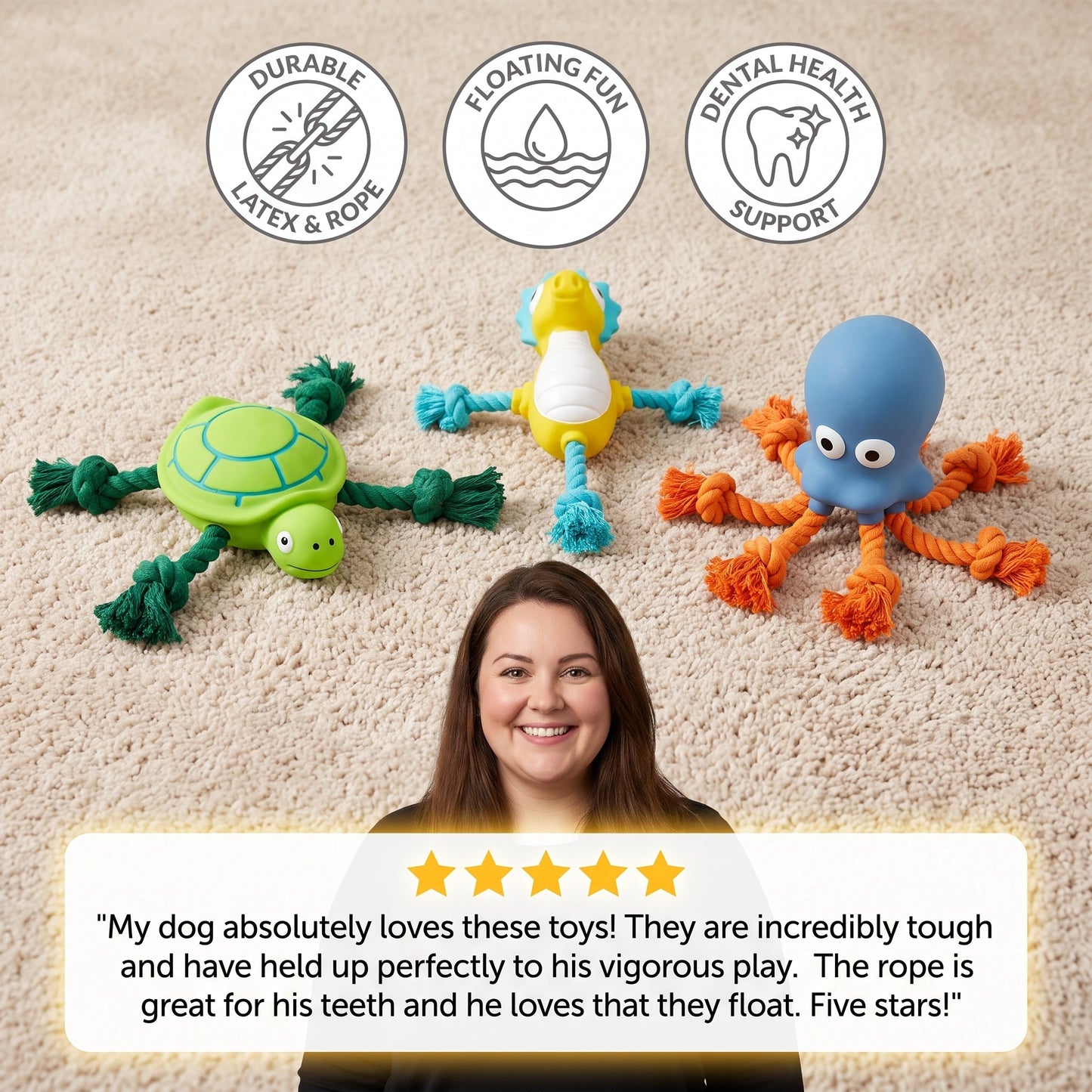 Durable Floating Dental Latex & Rope Dog Toy