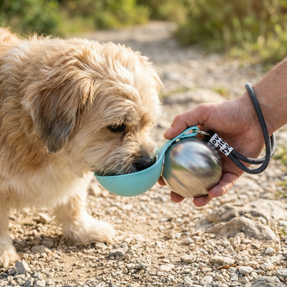2-in-1 Dog Travel Water Bottle – Leakproof Stainless Steel Bottle with Silicone Bowl